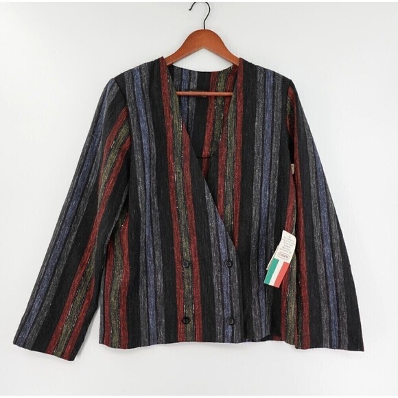 Chibaro Blazer Jacket Womens 7 Blue-Red Striped Double Breasted 80's VTG Retro - Picture 1 of 14